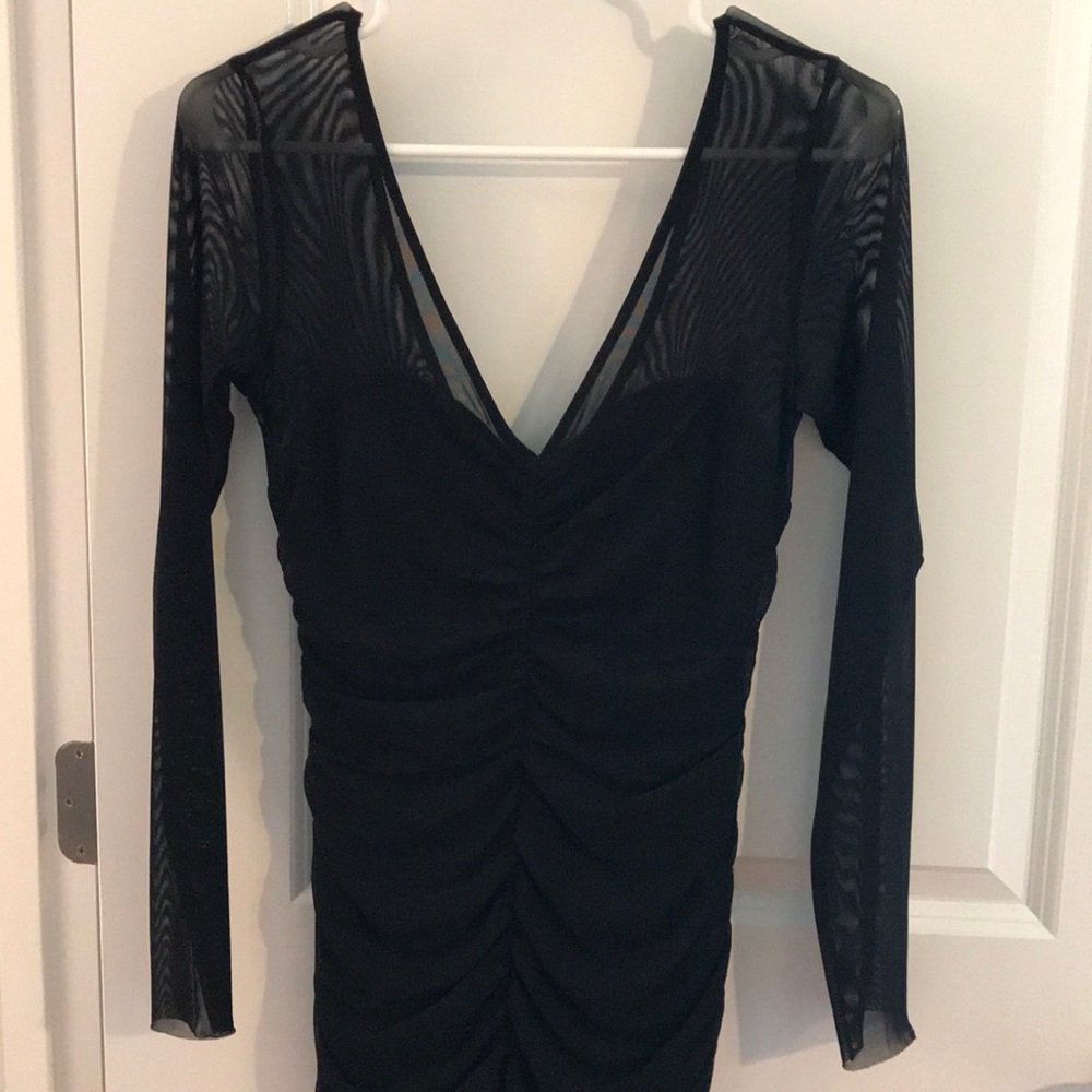 Black bodycon dress with mesh sleeves